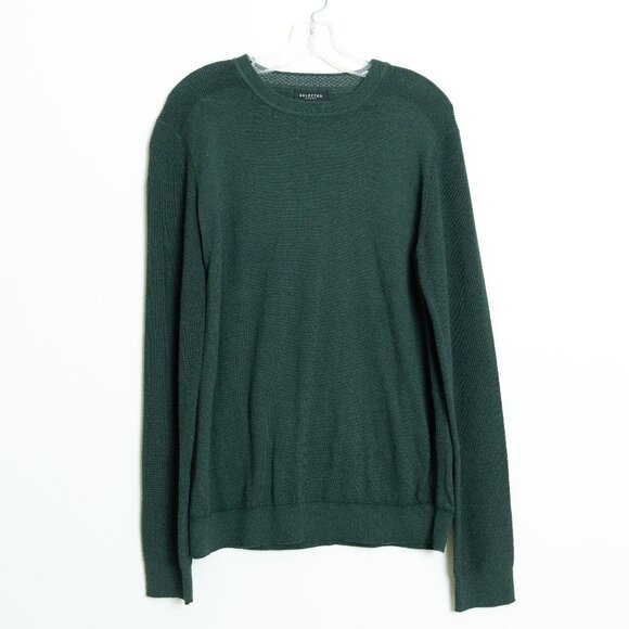 Selected Homme Crewneck Sweater Green Mens Medium Organic Cotton Slhallen - Picture 1 of 13